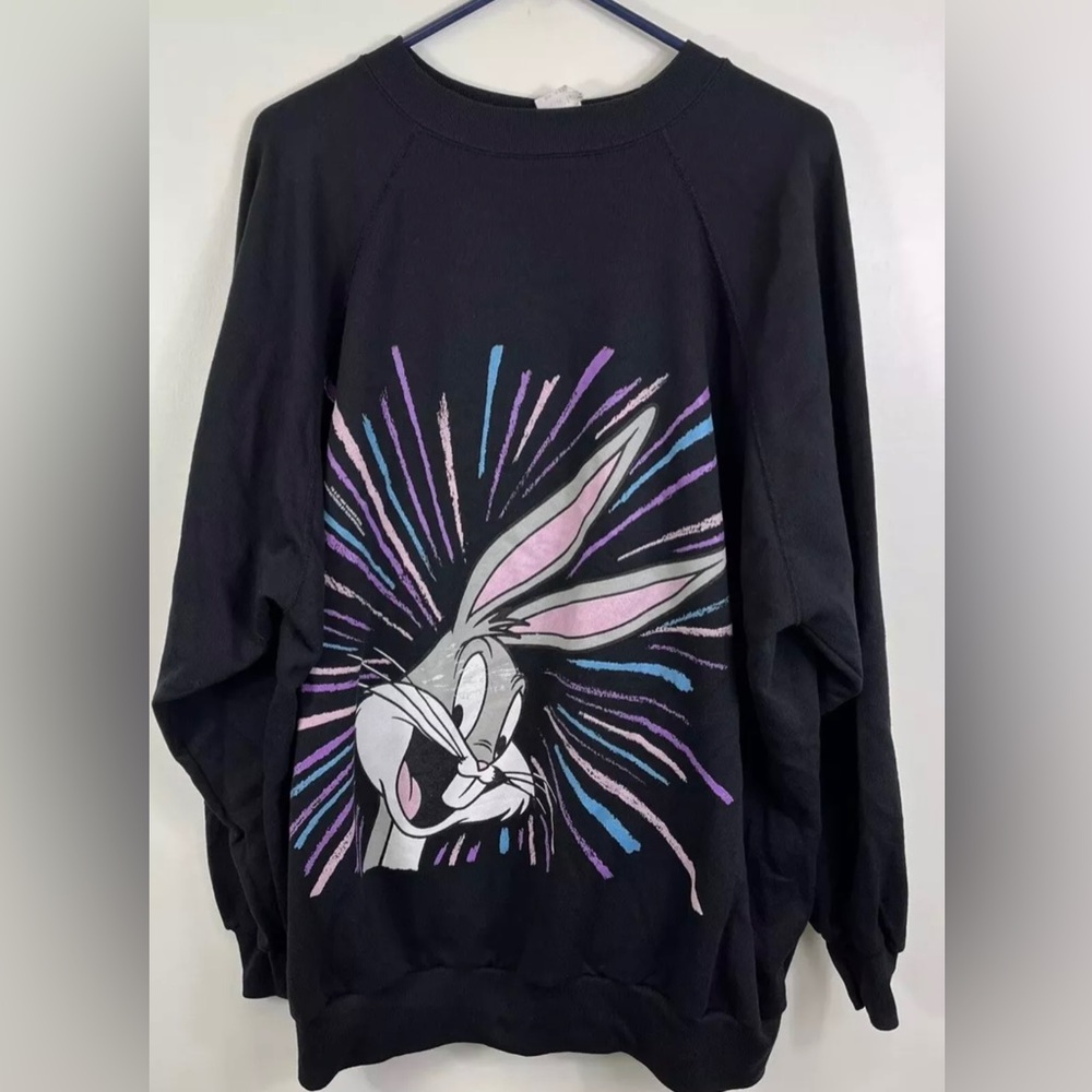 Vintage Bugs Bunny Sweatshirt  Black 90s Looney Tunes Cartoons Womens Big Fit XL